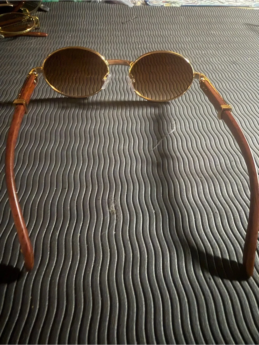 Gold Frame Round Brown Lens Sunglasses - Men new w/ case